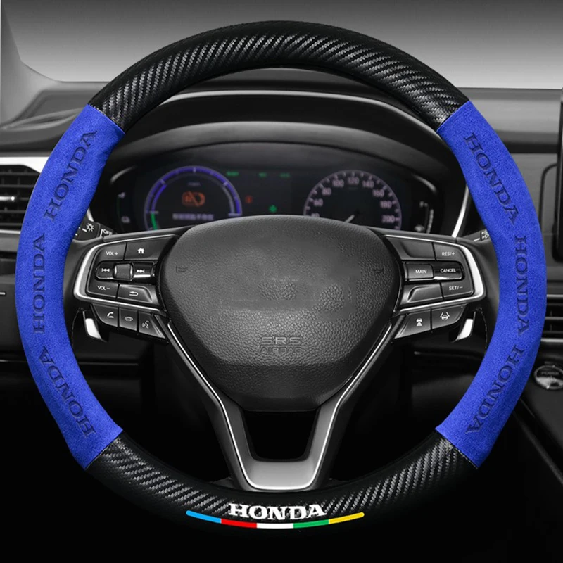 For Honda XR-V Spirior CRV Mugen Hrv SWA JDM Typer Car Suede Carbon Fiber Non-Slip Special Steering Wheel Cover Car Accessories