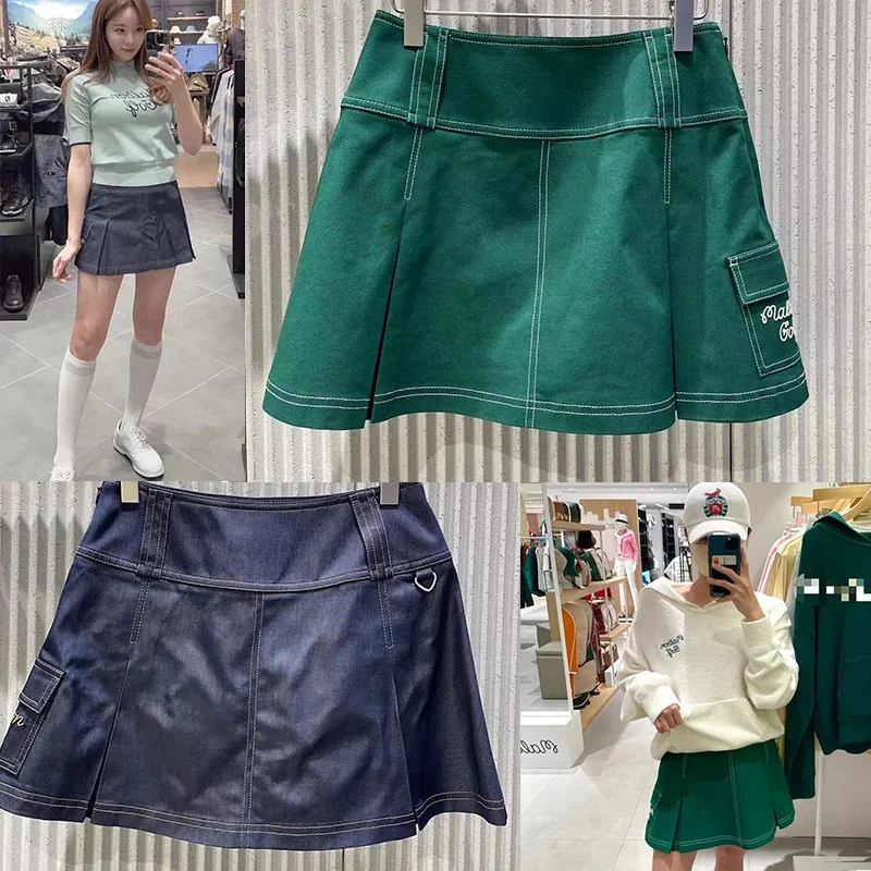 

Women's Casual Slim A-line Pleated Ruffle Short Mini Denim Skirts With Shorts