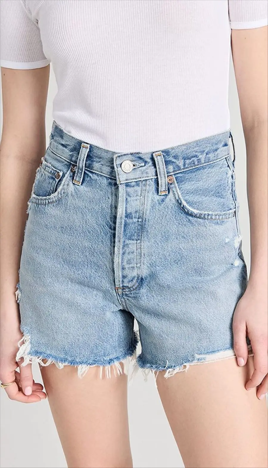 

Women Denim Shorts Frayed Solid Color High Waist Pockets Fashion Short Jeans