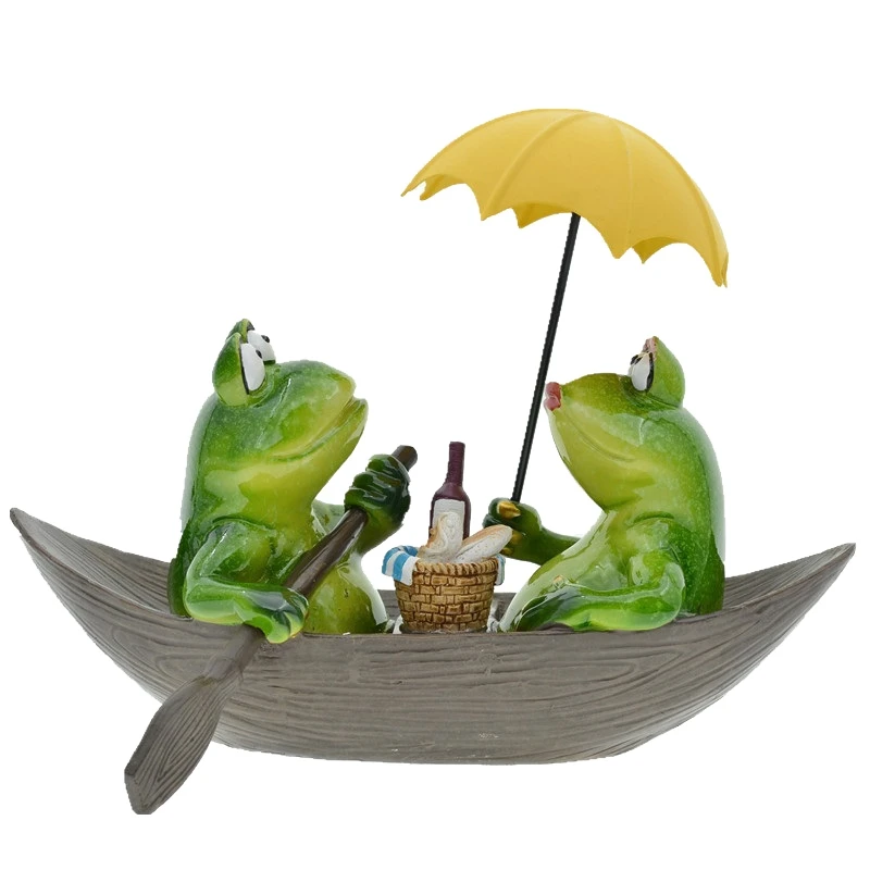 

Garden Animal Resin Lovers in a Boat Cartoon Frog Figurine Nordic Home Room Decoration Accessories Modern
