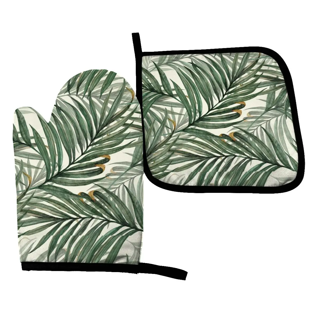

Forest Kitchen Gloves Oven Cooking Oven Mitts Tropical Monstera Plant Botanical Jungle Banana Green Heatproof Potholder Pad BBQ