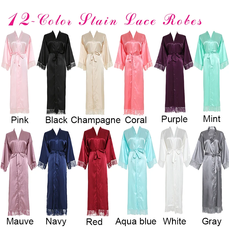 Silk Satin Lace Robes Bridesmaid Bride Robes Wedding Long Robe Bathrobe Lingerie Gown Sexy Nightgrowns Dressing