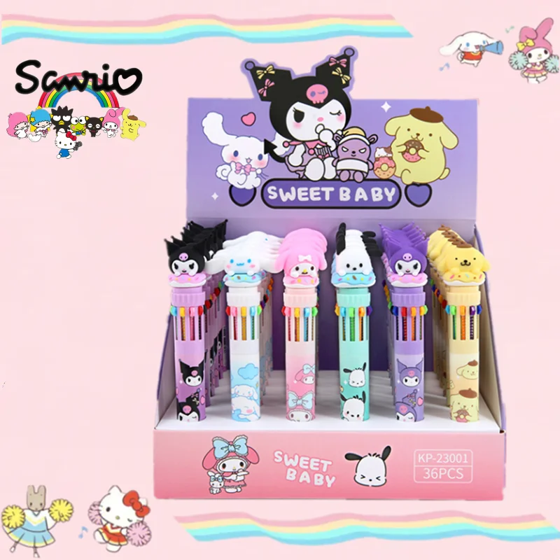 

Sanrio Kawaii Ten-Color Ballpoint Pen My Melody Pompompurin Kuromi Color Handbook Stationery Pen Children's Toy Birthday Gift