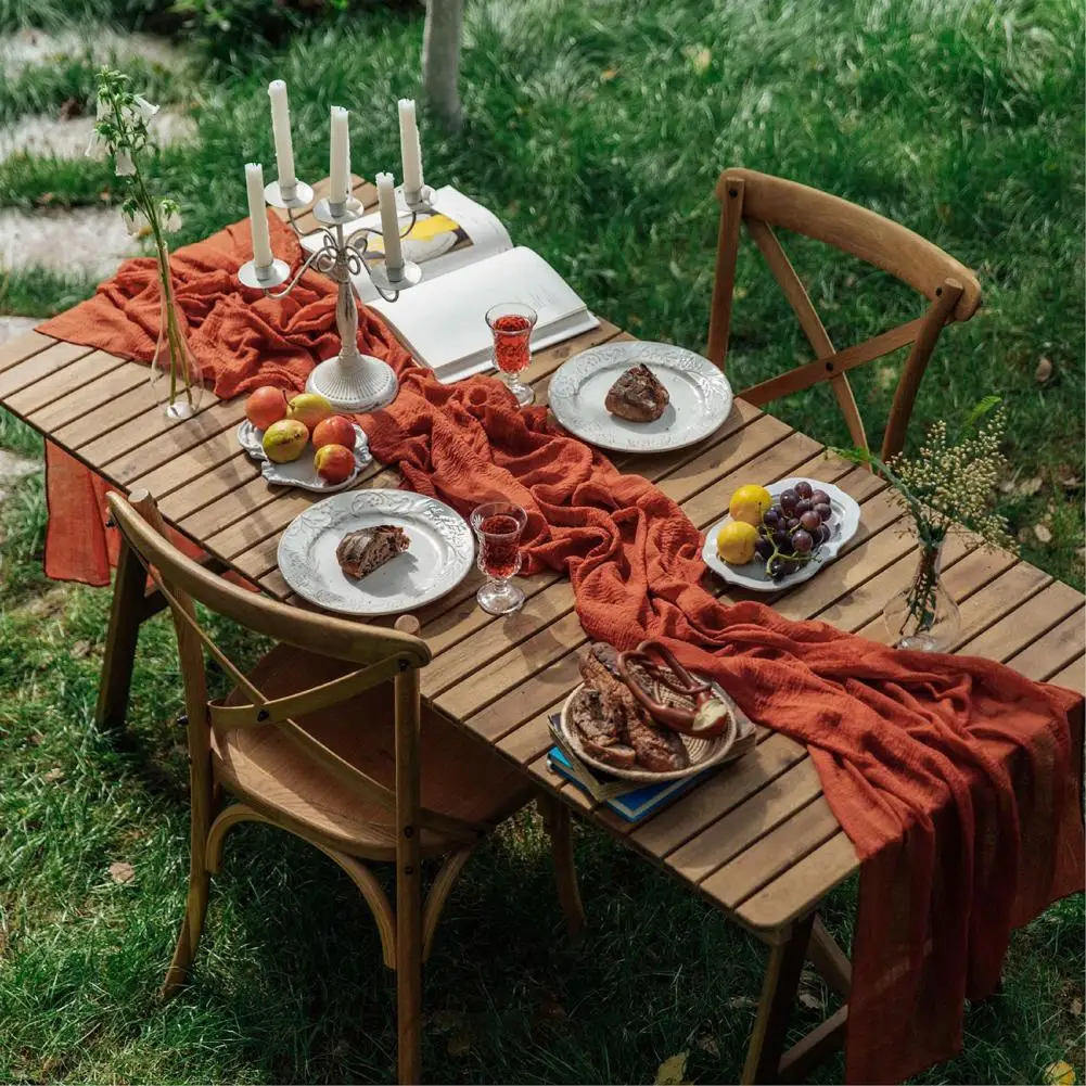 

Tablecloth Decor Exquisite Workmanship Table Runner Machine Washable Semi-Sheer Cheesecloth Crumpled Table Cloth Decorative