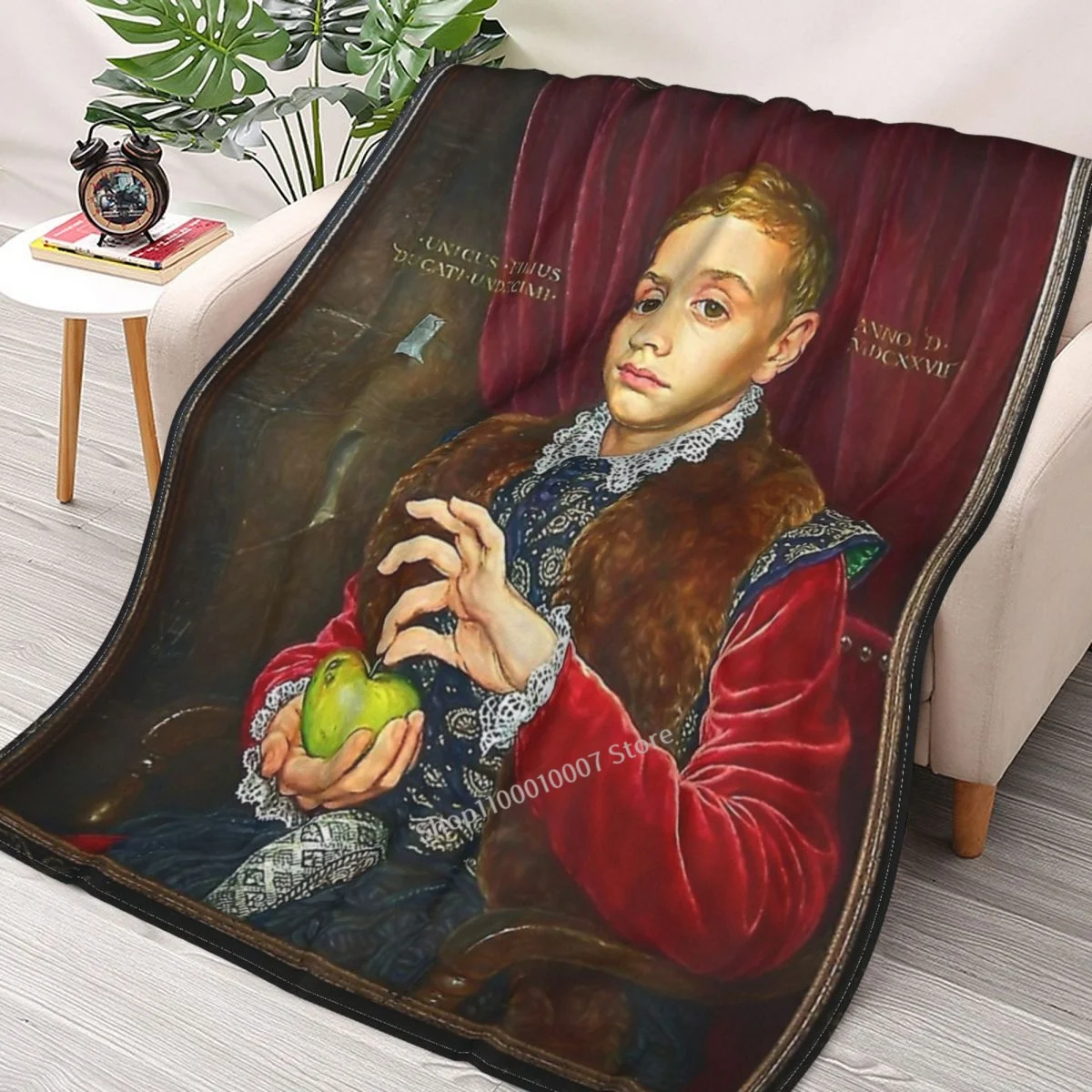 

Boy With Apple Painting Throw Blanket 3D printed sofa bedroom decorative blanket children adult Christmas gift