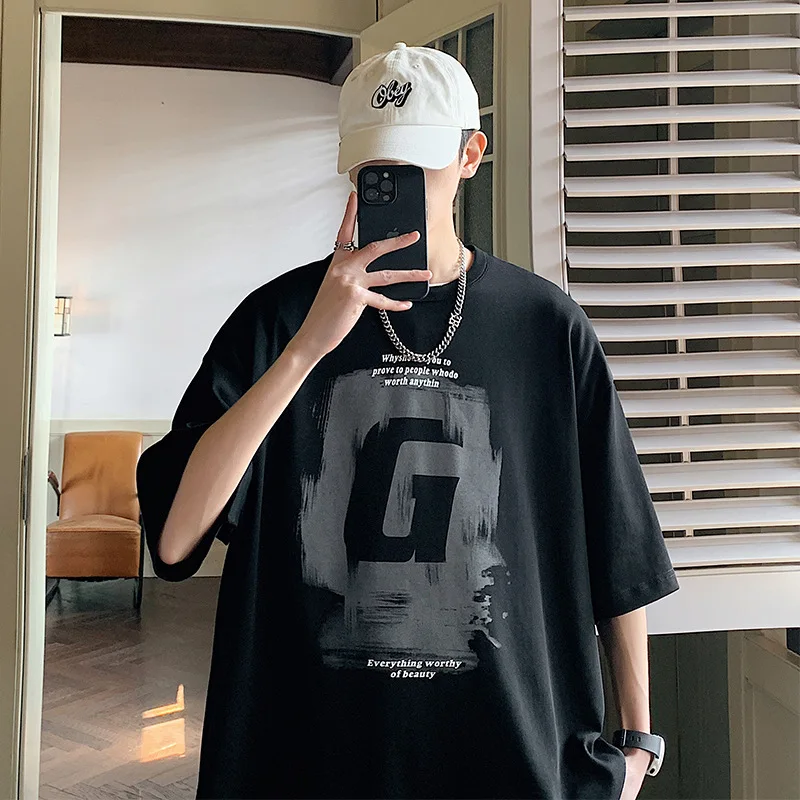 

Print Loose Short Sleeve Oversized T Shirt Men 2023 Summer High Quality O NECK Top Tees