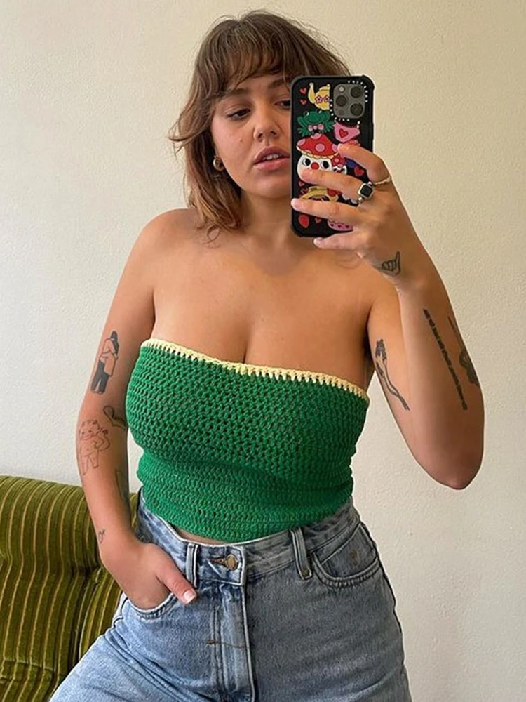 

Женский ТРИКОТАЖНЫЙ УКОРОЧЕННЫЙ ТОП Sifreyr Y2K без бретелек, винтажный Топ без рукавов с открытой спиной, сексуальный бандажный корсет, толстов...