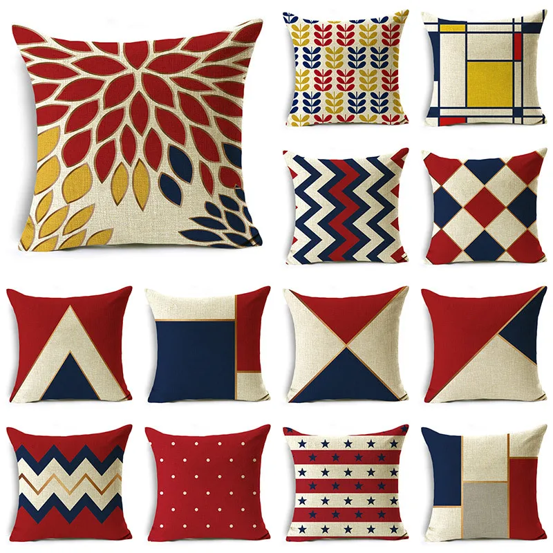 

WZH Cozy Popular Geometric Couch Cushion Cover Home Decorative Pillowcase Linen Square 40cm/45cm and 50cm