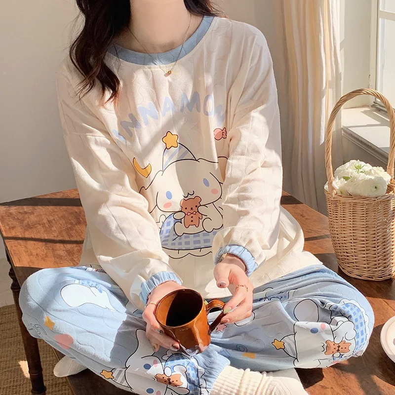 

Новинка Kawaii Sanrio Kuromi Cinnamoroll почтовая одежда для сна Домашняя одежда с длинным рукавом Круглый вырез костюм мультфильм подарок на день рождения для девочки