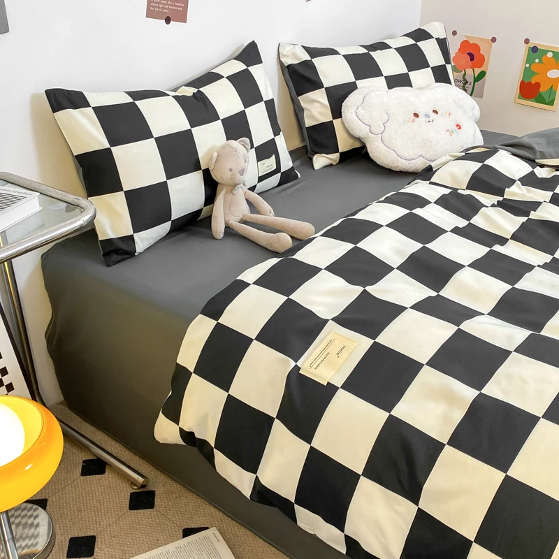 

Black and White Plaid Super Soft Bedding Set Microfiber Brushed Duvet Cover With 2 Pillowcases Anti-wrinkle Twin Full Sizes