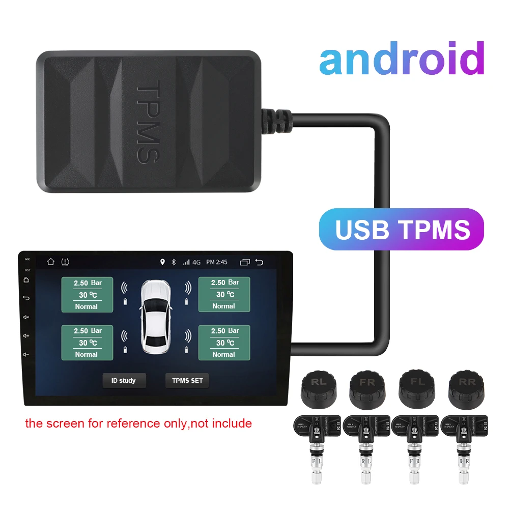 Система контроля давления в шинах TPMS с USB запасной внутренний и внешний датчик