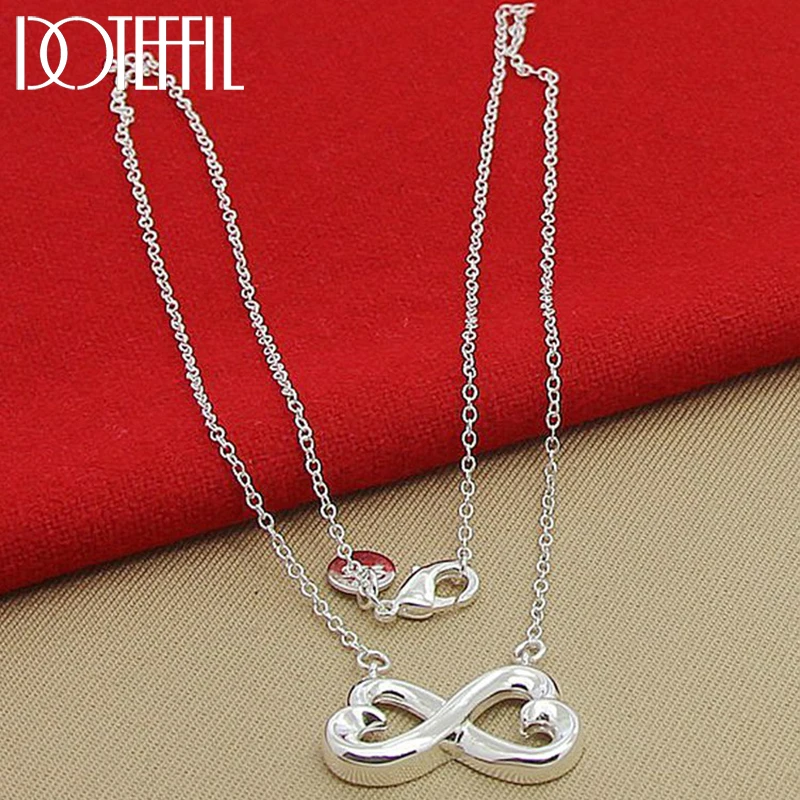 

DOTEFFIL 925 Sterling Silver Double Heart Pendant Necklace 18 inch Chain For Women Engagement Wedding Fashion Charm Jewelry