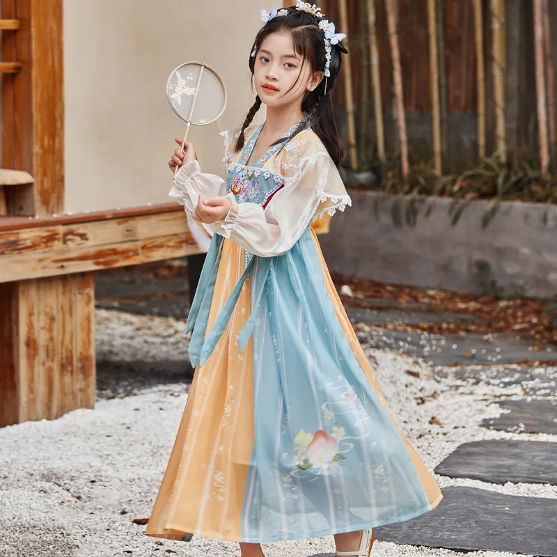 

Children Ancient Costume Princess Cosplay Performance Dress Chinese Traditional Hanfu Dress for Girls 2 Color Baby Summer Dress
