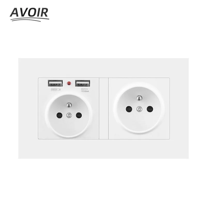 

Avoir French Electrical Sockets With Dual USB Charger Port Plug 5V 2A Plastic Panel Power Wall Socket FR Electrical Outlets Plug