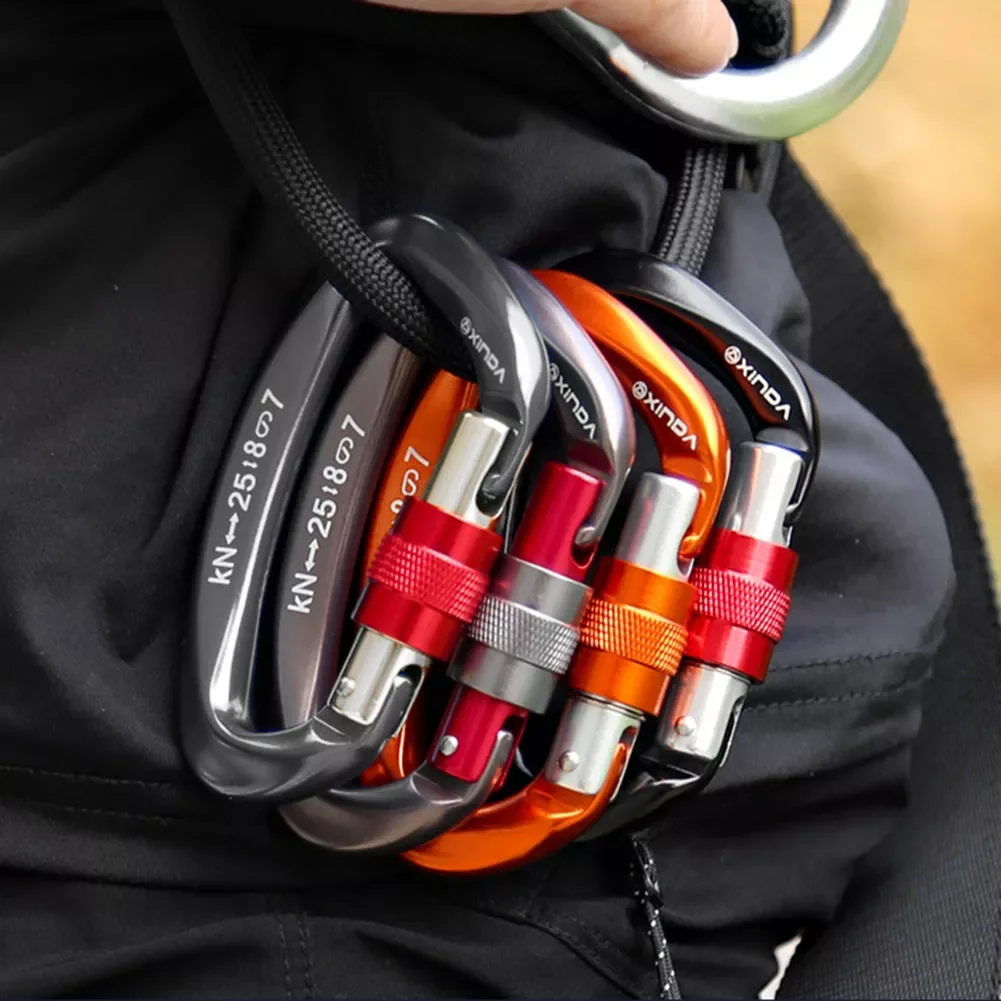 

25KN Carabiner Keychain Aluminum Alloy Rock Climbing Carabiner Outdoor Climbing D-Shape Screw Clip Lock Buckle Hook