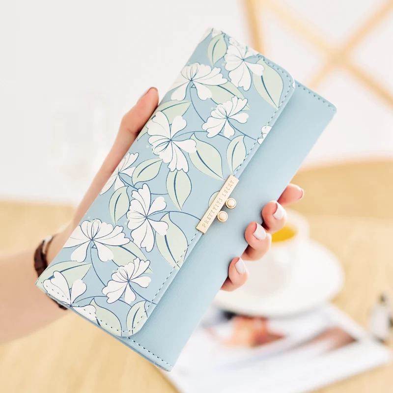 Brand Women's Cute Fashion Purse Long Printing Flower Wallet Phone Purse Female Three Fold Clutch Large Capacity Wallets