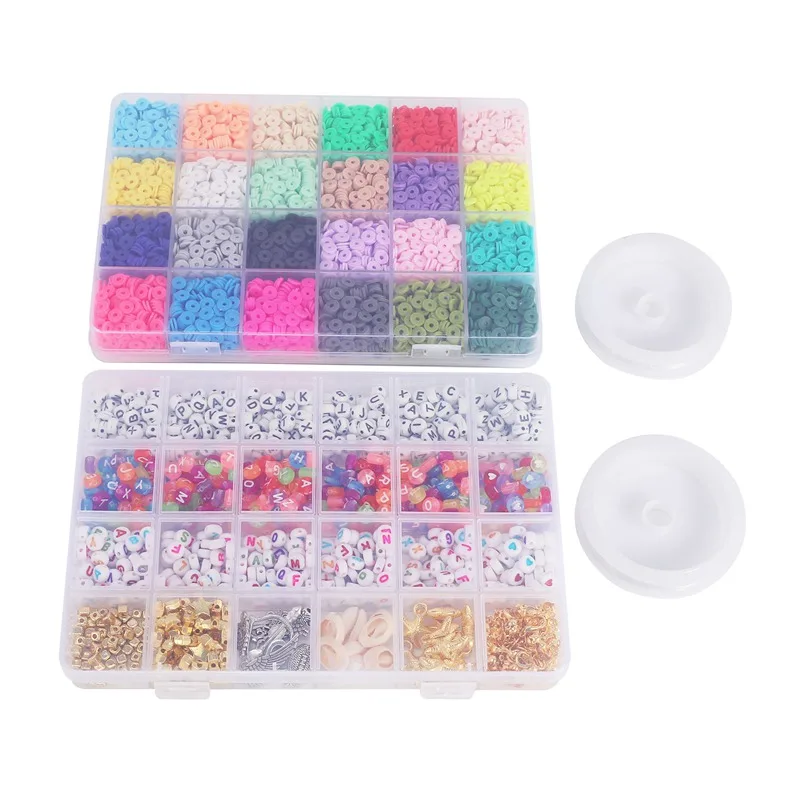 

6000 Pcs Of Clay Heishi Beaded Bracelet, Flat Round Clay Spacer Beads, With 900 Letter Beads,For DIY Jewelry Making Set