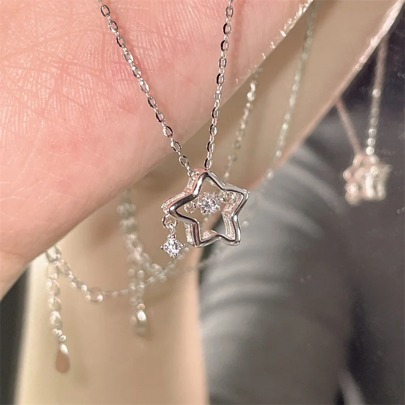 

Fashion Shine Crystal Star Star Pendants Necklace For Girl Women Chains Personality Aesthetic Design Necklaces Y2k Jewelry 2023