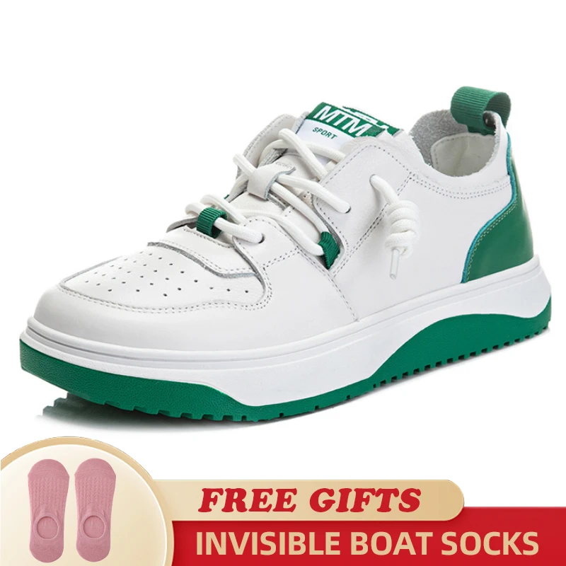 

Women Genuine Leather Skate Sneakers Designer Brand Autumn Round Toe Casual Vulcanized Shoes 2022 New Cowhide Platform Shoes