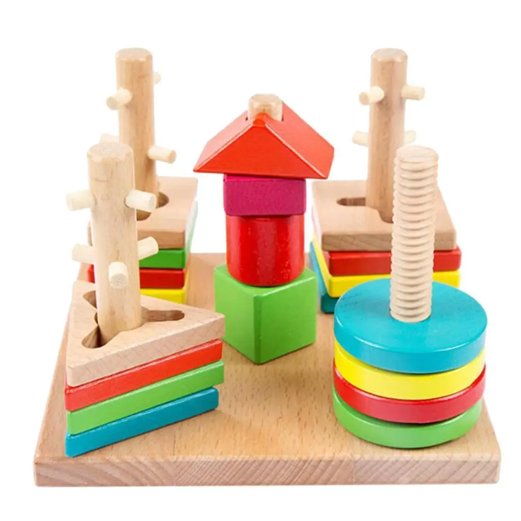 

5 Pillar Color & Shape Matching Toy Wooden Montessori Toys for Preschool Kids