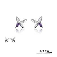 masw simply butterfly earrings delicate design high quality brass metal purplr black aaa zircon stud earrings women jewelry gift