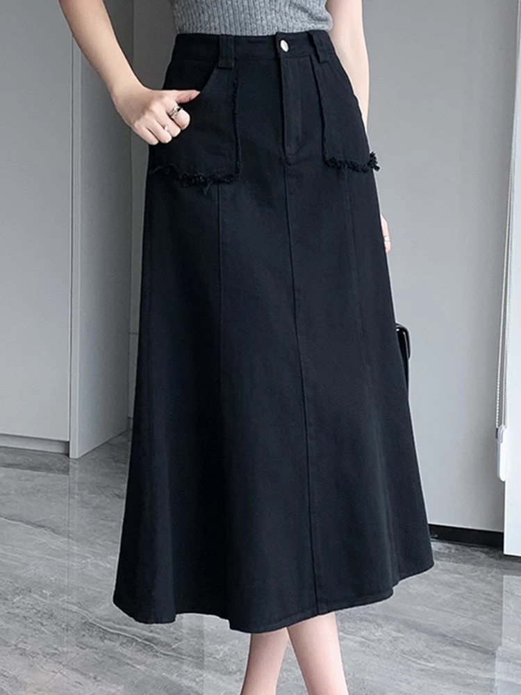 

Винтажная джинсовая юбка с высокой талией, трапециевидная юбка, Новинка лета 2023, модная женская одежда