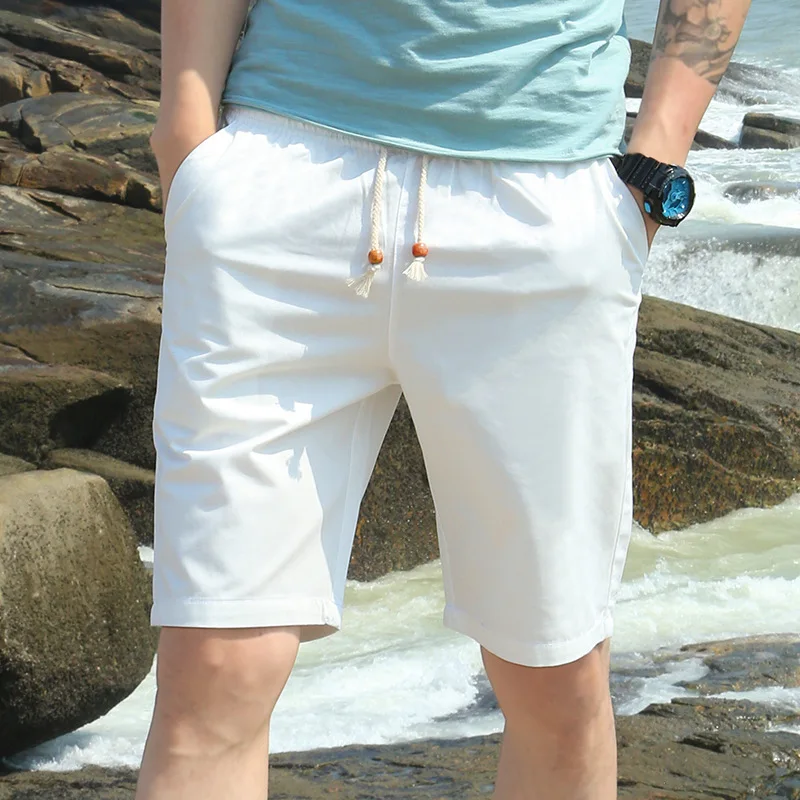 

Шорты мужские на шнуровке, эластичные пляжные однотонные повседневные штаны для отдыха, уличная одежда, свободные мягкие тканевые, лето