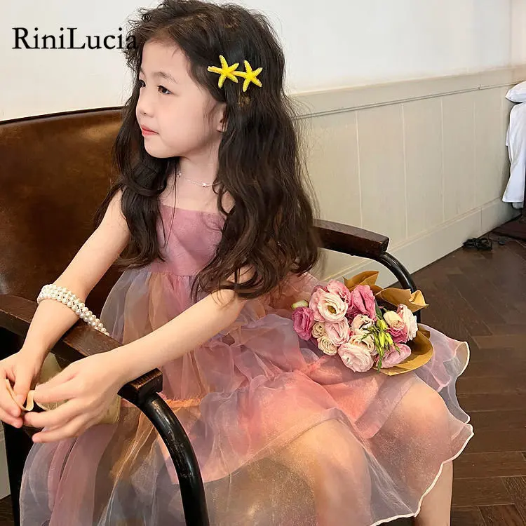 

RiniLucia Birthday Strap Dress for Baby Girl Clothes Summer Sleeveless Colourful Princess Mesh Tutu Dresses Kid Party Costume