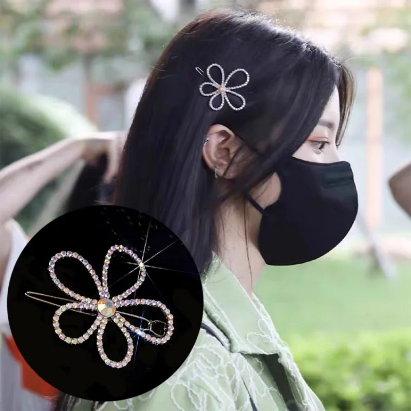 

Flower Hair Clip Shiny Rhinestone Hairpin Bangs Side Clip for Women Korean Fashion Fairy Flower Side Clip Hair Style Accessories