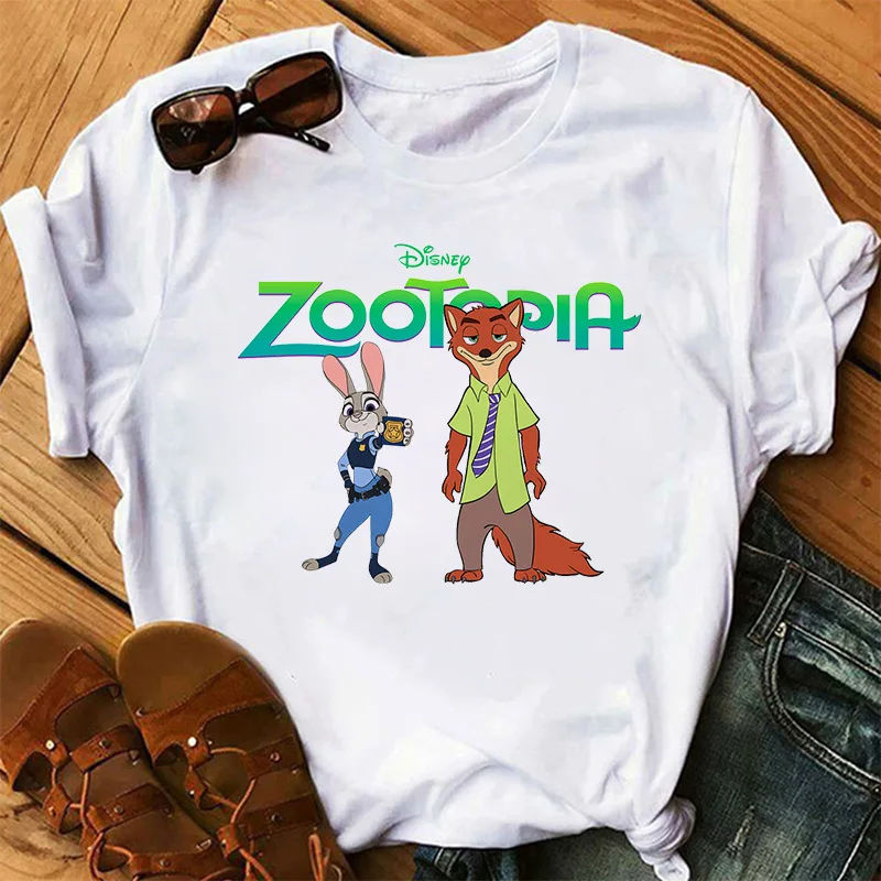 

Disney Cartoon Graphic Tee Women Tops Summer Ulzzang Oversized Tshirts Ladies Harajuku Zootopia Streetwear Short Sleeve T-shirts