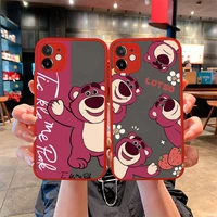 toy story strawberry bear lotso phone case for iphone 13 12 11 pro mini max xs x 8 7 plus se 2020 xr matte transparent light red