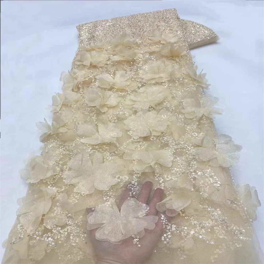 Роскошная 3D Цветочная африканская кружевная ткань 2024 блесток бусины вышивка