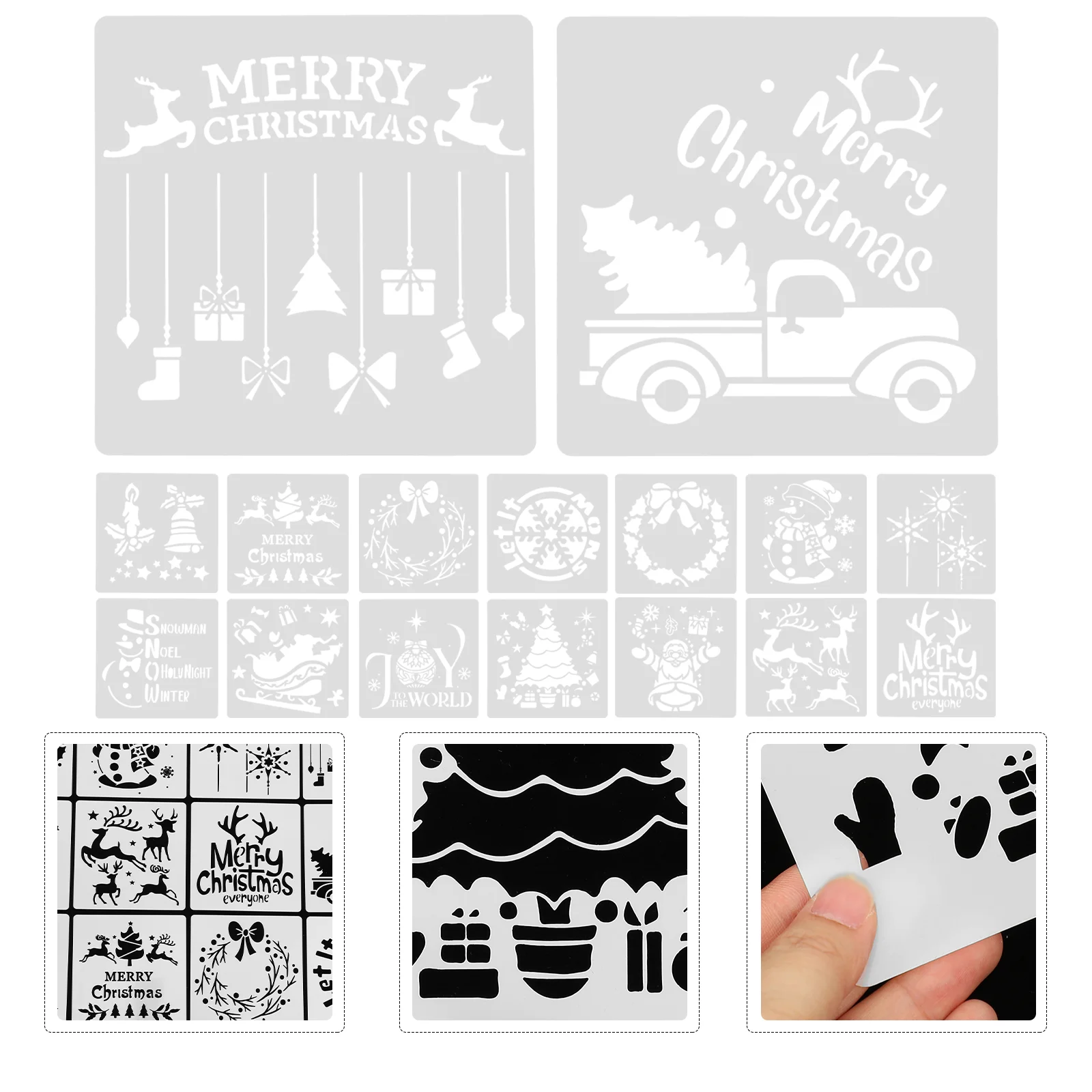 

16 листов рождественских шаблонов для рисования, креативные трафареты, портативные шаблоны «сделай сам», спрей для домашних животных, универсальные рождественские украшения печенья