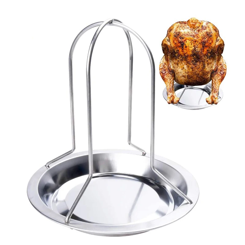 

Chicken Roaster Rack With Bowl Carbon Steel Beer Can Chicken Turkey Roaster BBQ Grill Rack Stand Holder Tray