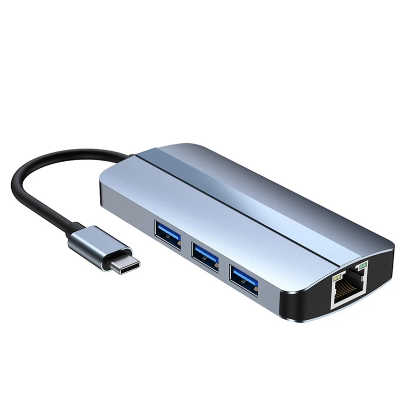 

6-In-1 USB C Hub Docking Station Type C USB HUB USB3.0 RJ45 1000Mbps SD TF Card Reader PD 100W Charger HDMI-Compatible