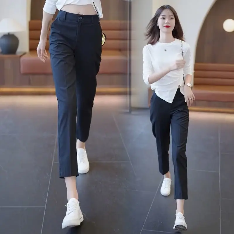 Women's 2023 Spring Autumn Korean Style Solid Silm Trousers Fashion Casual Female High Waist Striaght Suit Pants Clothing X104