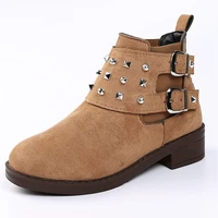 fashion buckle belt chelsea boots 2022 women chunky heeled velvet rivets ankle boots plus size 43 punk suede booties woman