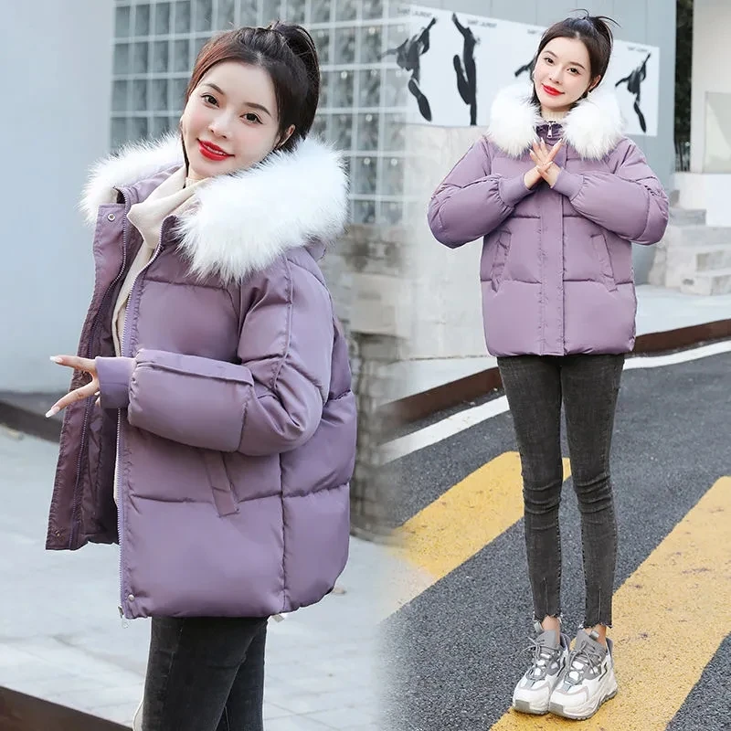 Cotton Coat Women 2022 Winter New Korean All-match Thick Student Bread Jacket Female Hooded Fur Collar Short Parkas Outerwear