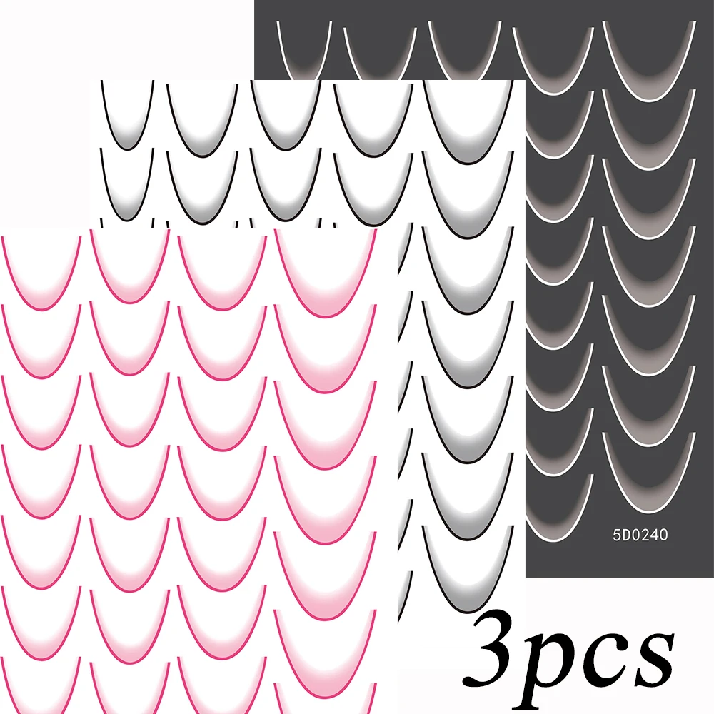 3pcs French Gradient Line Nail Art Stickers Black/White/pink Self-Adhesive Slider Fashion DIY Stencil For Manicure Guides