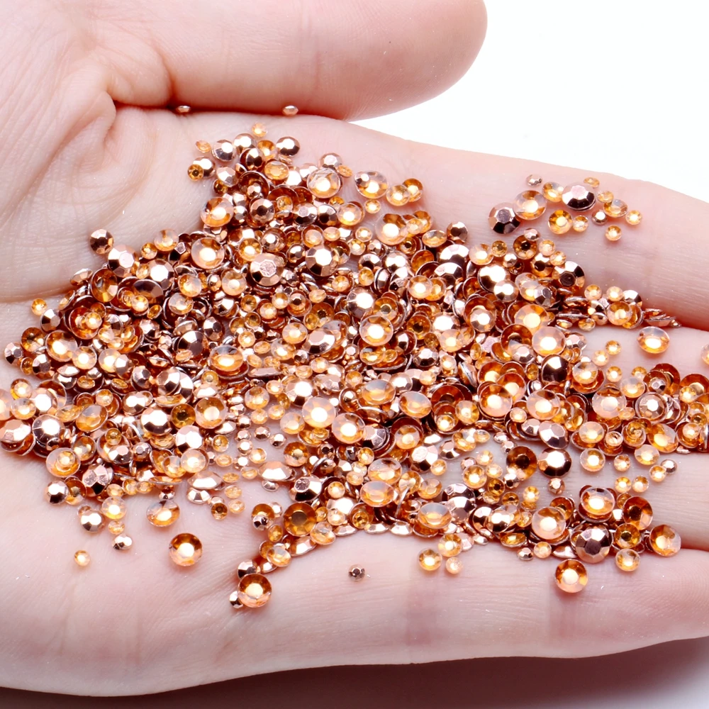 

Big bag 2-4MM Gold/Copper Round Hotfix Stickers Nails Rhinestones Beads Decal Tips Studs For DIY Clothes Decorations