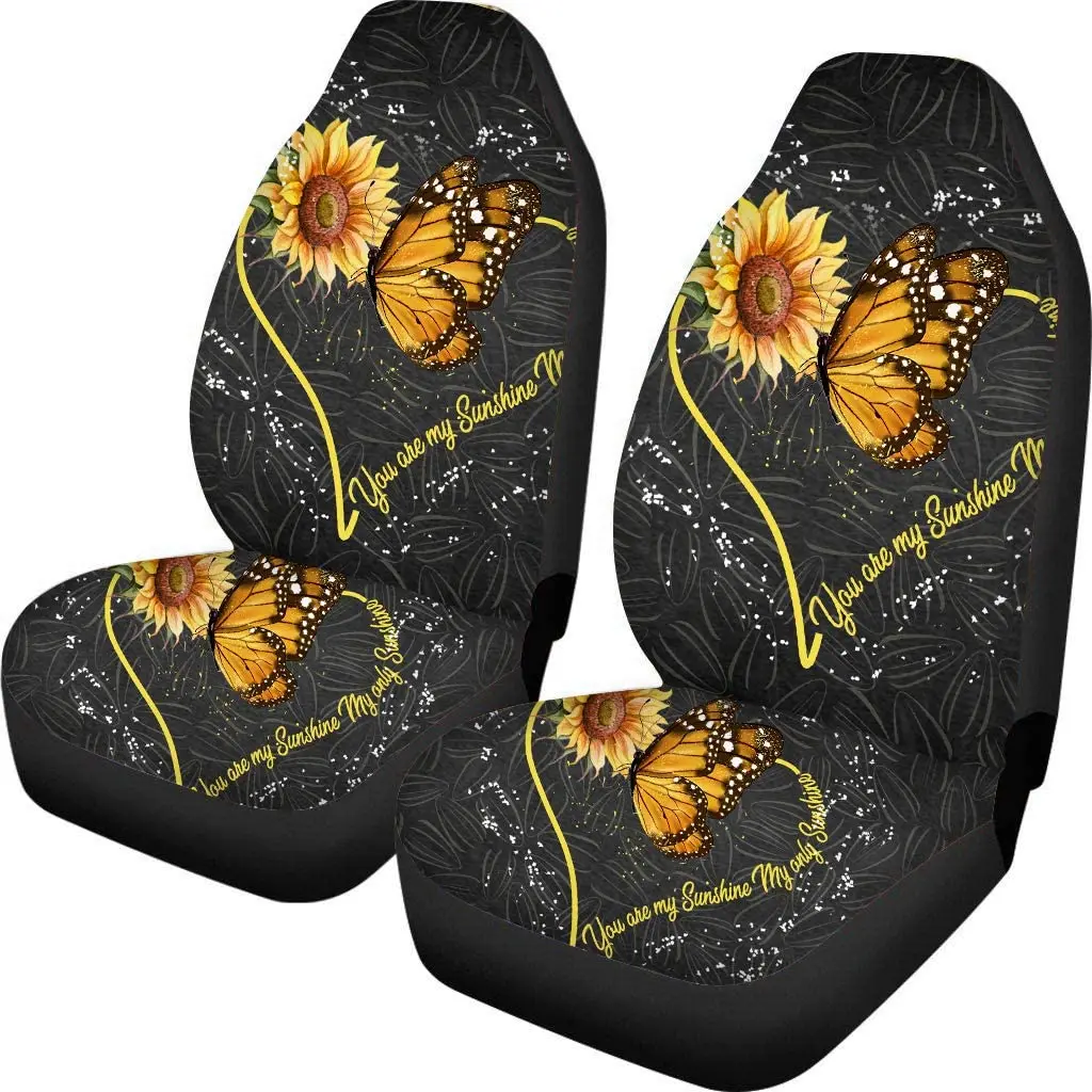 

2 Piece Butterfly Fly with Sunflowers Printed Fashion Car Seat Covers,Polyester Comfort Washable