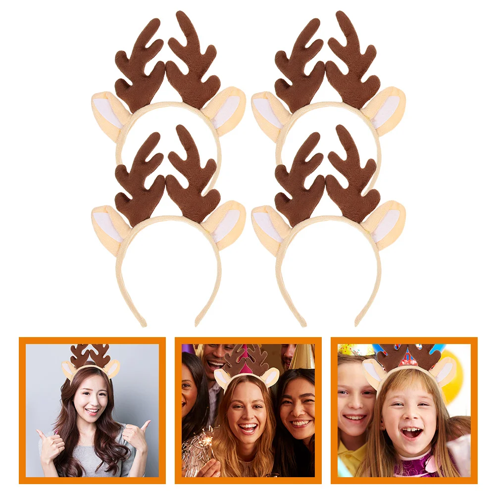 

4 Pcs Christmas Headband Party Girl Hair Accessories Girls Antlers Women Fabric Xmas Decorative Women's Toppers