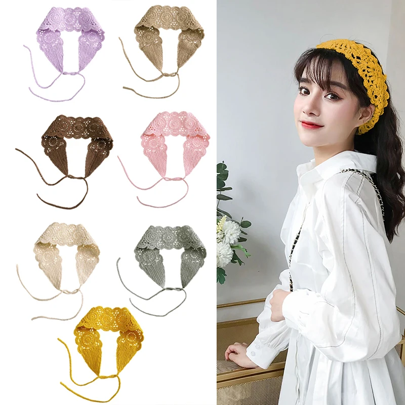 S Crochet Hair Band Women Scarf Solid Color Knitting Headbands Bandanas Wide Elastic Hairbands Fashion Accessories