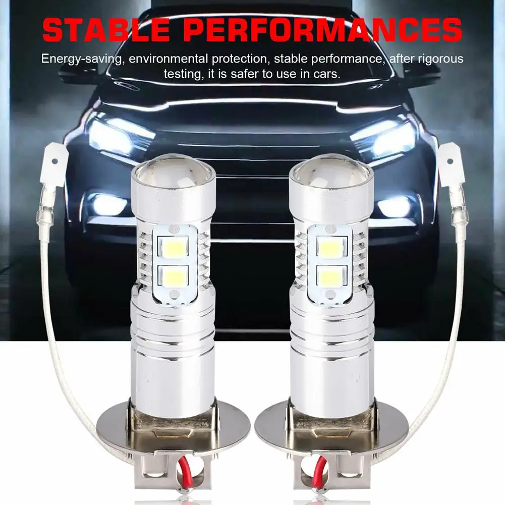 

2 Pcs Car H3 Led Fog Light Bulb Conversion Kit Dc 12v-24v 100w 360 Degrees Super Bright Canbus 6000k White Low Power Consumption