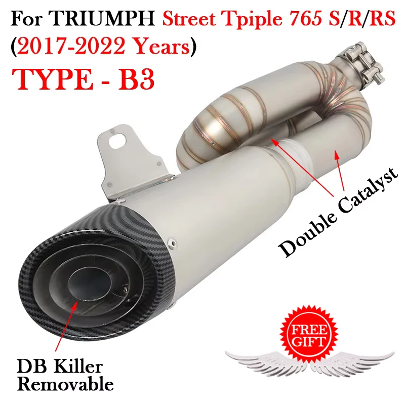 

Для мотоциклов TRIUMPH STREET TRIPLE 765 S R RS 765S 765R 765RS 2017 - 2022: Модифицированная средняя выхлопная труба, глушитель, каталитический нейтрализатор