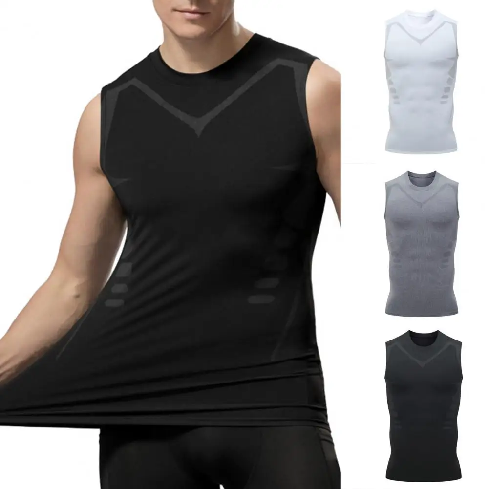 

Men Sports Vest Sleeveless Sweat Absorption Quick Dry Tank Top Solft Elastic Round Neck Hollow Out Summer Top