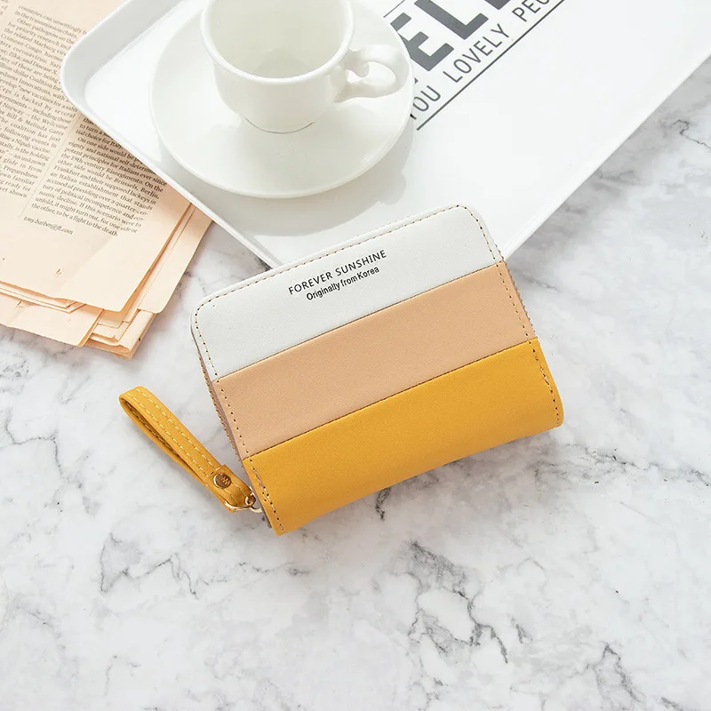 New Leather Wallet Women's Short Hipster Stitching Zipper Coin Purse Multi-card Large Capacity Colorful Ladies Clutch Money Bags