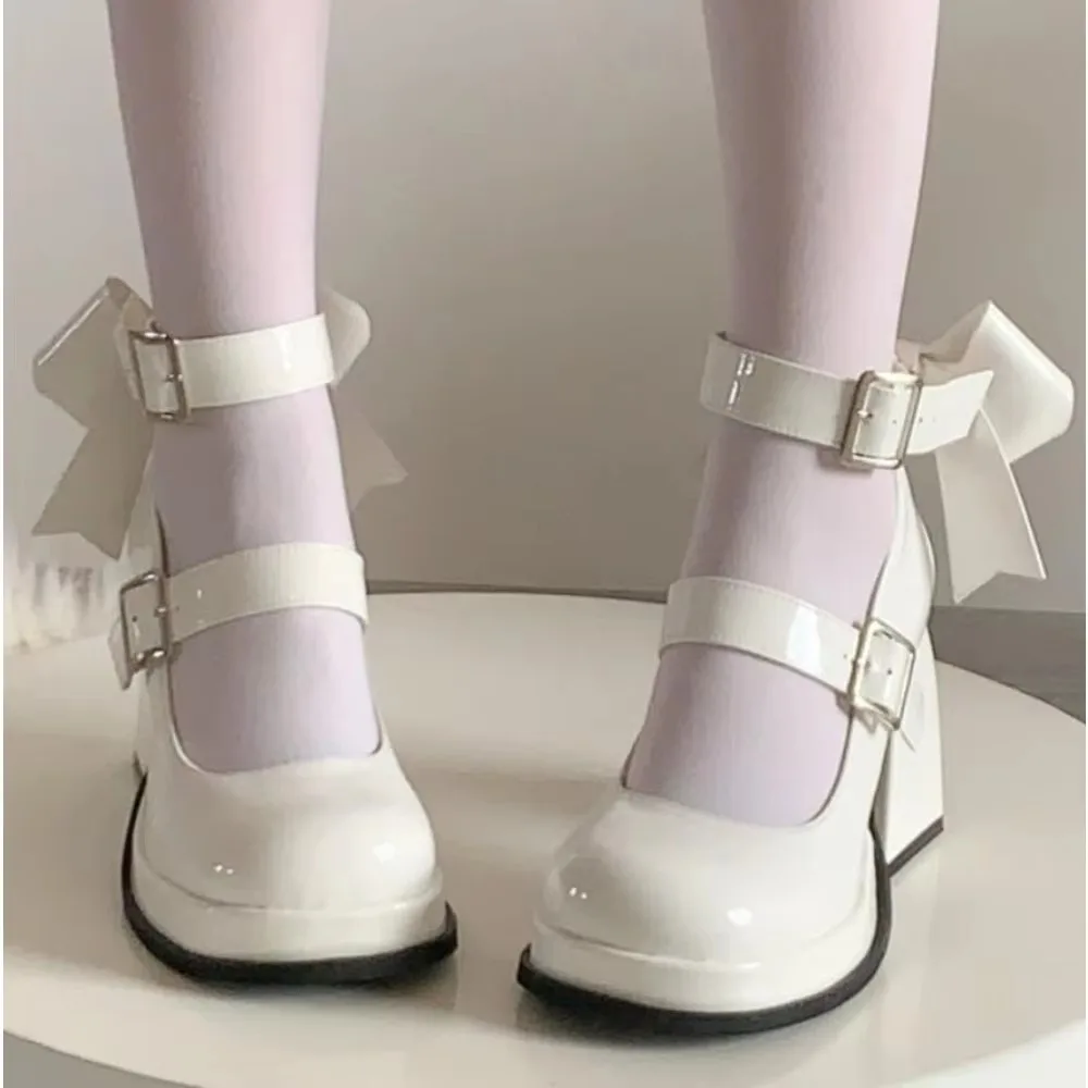 Zapatos de tacón alto Mary Jane con lazo para mujer zapatos italianos informales y cómodos conjunto a juego nuevo