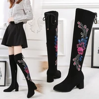 2022 new ethnic style embroidered stretch long boots women autumn casual shoes fashion winter shoes female over the knee boots