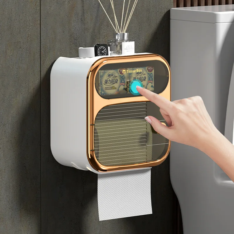 

Creative Multi-functional Toilet Paper Box Nordic Light Luxury Bathroom Shelving Wall Mounted Waterproof Tissue Box